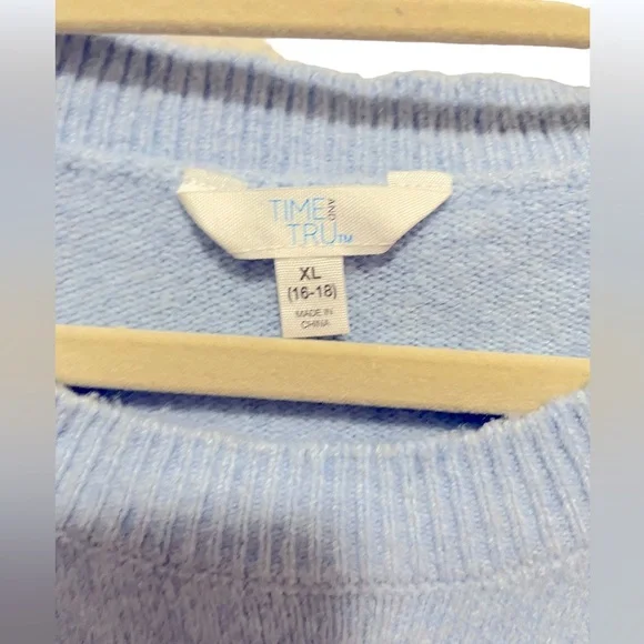 Time and Tru - Light Blue crew neck sweater with “shirt trimming” in blue/white - Picture 2 of 3